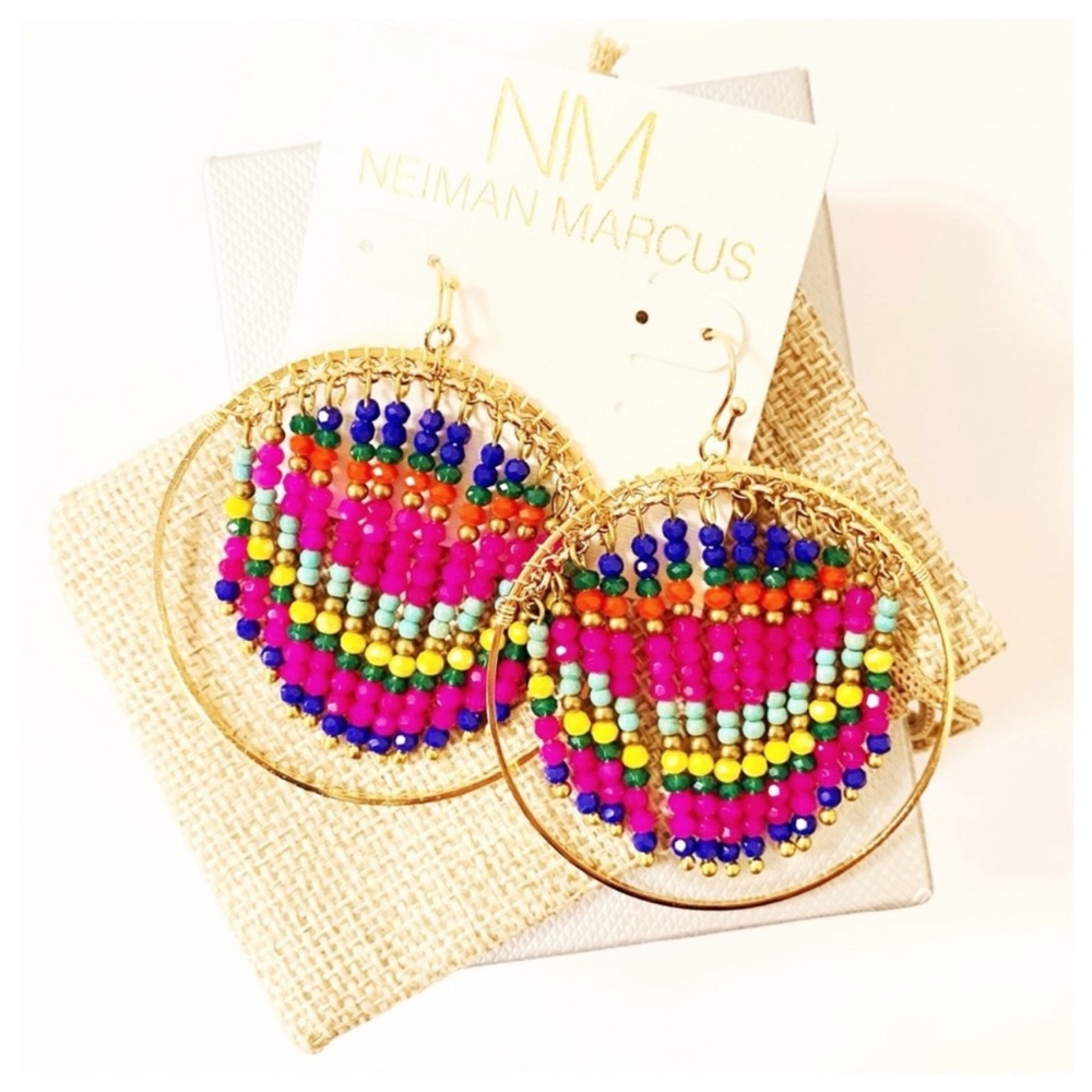 Panacea Crystal Fringe Hoop Earrings Pink Gold